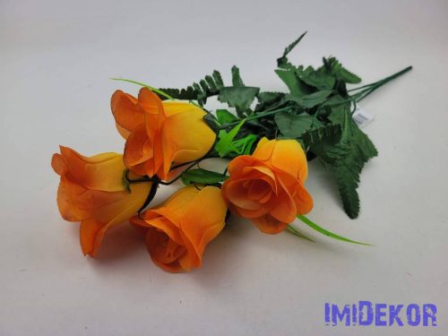 Bimbós rózsa 5 ágú selyem csokor 43 cm - Narancs
