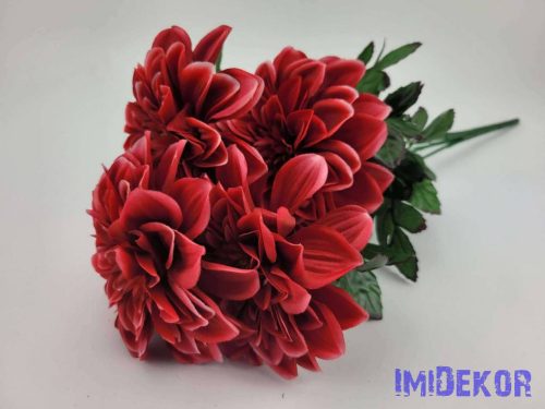 Dália cirmos 5 fejes selyemvirág csokor 51 cm - Pirosas