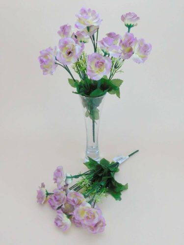 Rózsa 14 fejes selyemvirág csokor díszítővel 30 cm - Halvány Lila