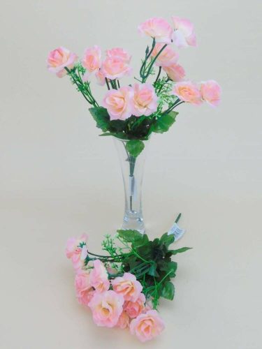 Rózsa 14 fejes selyemvirág csokor díszítővel 30 cm - Őszi Rózsaszín