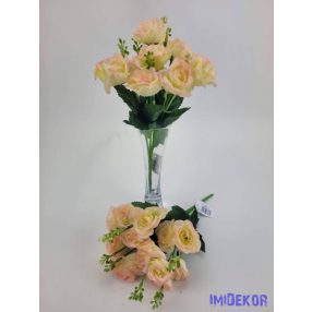   Rózsa 14 fejes selyemvirág csokor díszítővel 30 cm - Krémrózsaszín