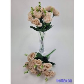   Rózsa 14 fejes selyemvirág csokor díszítővel 30 cm - Sötét púder