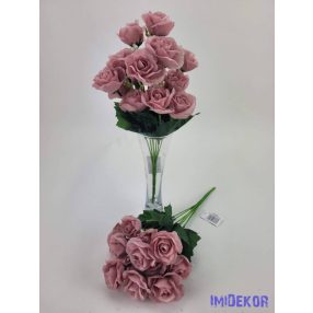   Rózsa 14 fejes selyemvirág csokor díszítővel 30 cm - Mályva