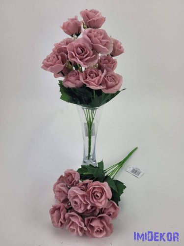 Rózsa 14 fejes selyemvirág csokor díszítővel 30 cm - Mályva