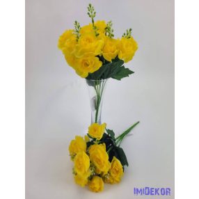   Rózsa 14 fejes selyemvirág csokor díszítővel 30 cm - Sárga