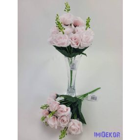   Rózsa 14 fejes selyemvirág csokor díszítővel 30 cm - Babarózsaszín