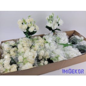 Rózsa 14 fejes selyem csokor 30 cm - Fehér+Krém