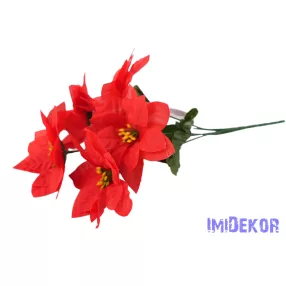 Mikulásvirág 5ágú selyemvirág csokor 33cm - Piros