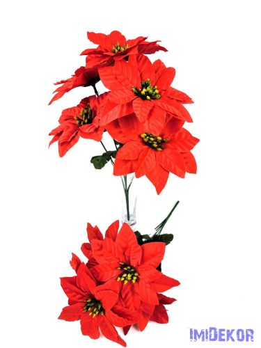 Mikulásvirág 5ágú selyemvirág csokor 33cm - Piros