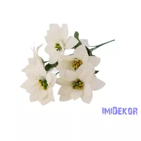 Mikulásvirág 5ágú selyemvirág csokor 33cm - Fehér