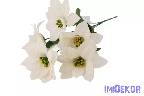 Mikulásvirág 5ágú selyemvirág csokor 33cm - Fehér