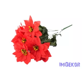 Mikulásvirág 7 ágú selyemvirág csokor 40cm - Piros