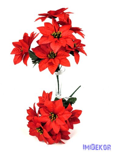 Mikulásvirág 7 ágú selyemvirág csokor 40cm - Piros