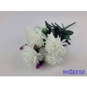 Krizantém 9 ágú 5 fejes selyem csokor 38cm - Törtfehér