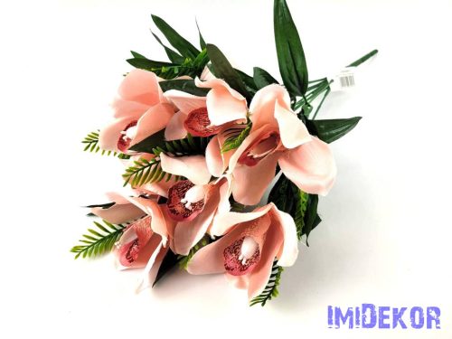 Orchidea 10 ágú selyemvirág csokor 46 cm - Púder