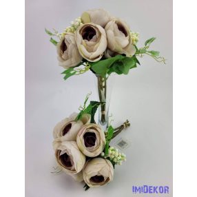 Boglárka 7 fejes selyem csokor köteg 28 cm - Bézs-Mályva