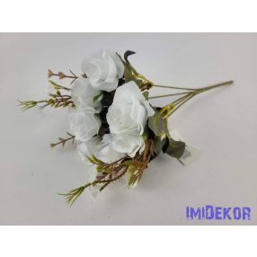 Rózsa + bimbós 5 ágú csokor 30 cm - Fehér
