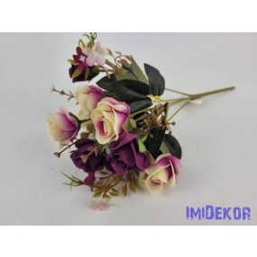Rózsa + bimbós 5 ágú csokor 30 cm - Lilás Krém