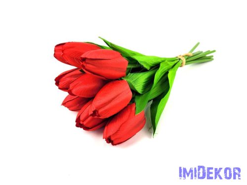 Tulipán 9 szálas kötegelt csokor 38 cm - Piros