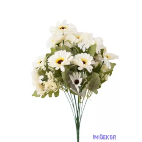 Margaréta 12 ágú selyemvirág csokor 43 cm - Törtfehér