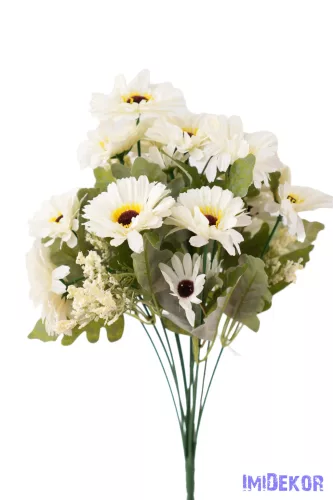Margaréta 12 ágú selyemvirág csokor 43 cm - Törtfehér