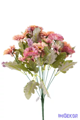 Margaréta 12 ágú selyemvirág csokor 43 cm - Mályva-Lila