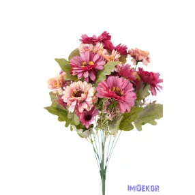   Margaréta 12 ágú selyemvirág csokor 43 cm - Krém-Mályva