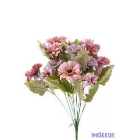   Margaréta 12 ágú selyemvirág csokor 43 cm - Fáradt Lila-Rózsaszín