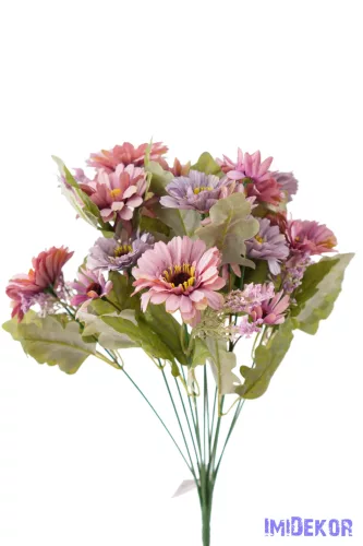 Margaréta 12 ágú selyemvirág csokor 43 cm - Fáradt Lila-Rózsaszín