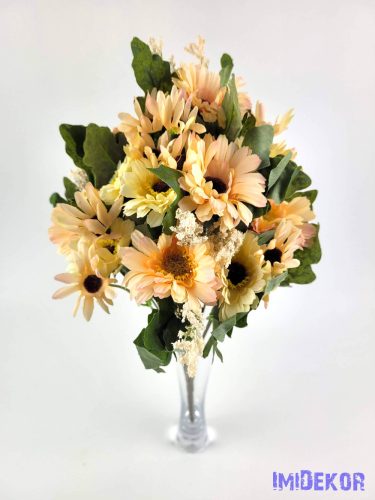 Margaréta 12 fejes mix színes selyemvirág csokor 36 cm - Krém-Halvány Rózsaszín