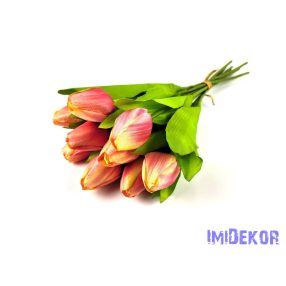   Tulipán 9 ágú kötegelt selyem csokor 41 cm - Krém-Rózsaszín
