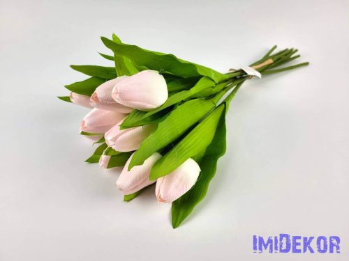 Tulipán 9 ágú kötegelt selyem csokor 41 cm - Halvány Rózsaszín
