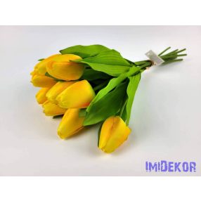 Tulipán 9 ágú kötegelt selyem csokor 41 cm - Sárga