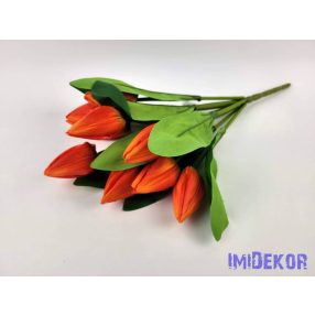 Tulipán hegyes 9 ágú selyem csokor 45 cm - Narancs