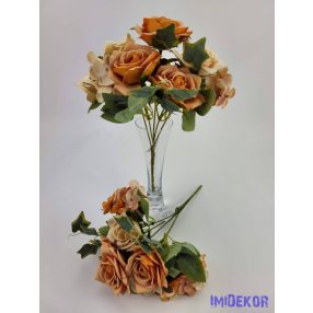   Rózsa hortenzia 7 ágú selyemvirág csokor 27 cm - Pasztel Barack Mix