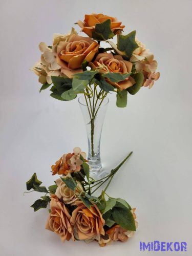 Rózsa hortenzia 7 ágú selyemvirág csokor 27 cm - Pasztel Barack Mix