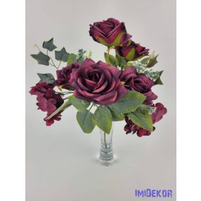   Rózsa hortenzia 7 ágú selyemvirág csokor 27 cm - Mályva-Lila