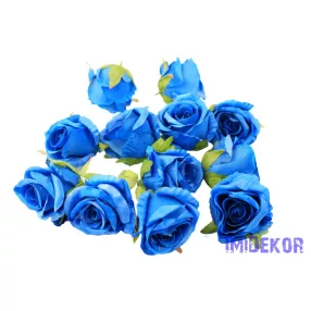 Rózsa selyemvirág fej D10cm - Királykék