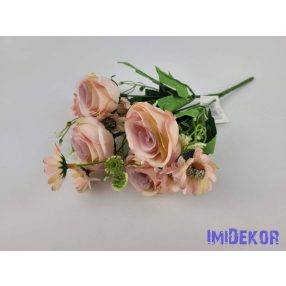   Rózsa+kis virág 5 ágú selyem csokor 24 cm - Mályvás Barack