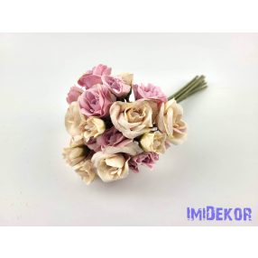   Rózsa 9 ágú kötegelt selyemvirág csokor 30 cm - Bézs-Halvány Lila