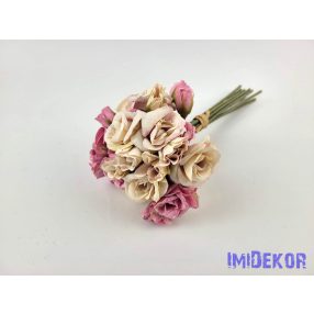   Rózsa 9 ágú kötegelt selyemvirág csokor 30 cm - Bézs-Rózsaszín
