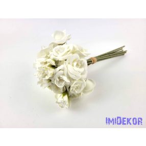   Rózsa 9 ágú kötegelt selyemvirág csokor 30 cm - Törtfehér