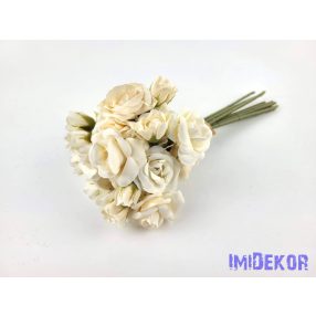   Rózsa 9 ágú kötegelt selyemvirág csokor 30 cm - Barackos Krém Mix