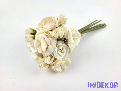 Rózsa 9 ágú kötegelt selyemvirág csokor 30 cm - Barackos Krém Mix