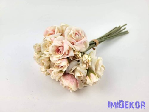 Rózsa 9 ágú kötegelt selyemvirág csokor 30 cm - Halvány Rózsaszínes