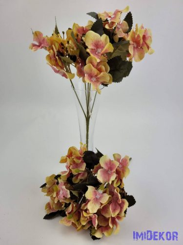 Hortenzia 5 ágú selyemvirág csokor 25 cm - Vaj-Rózsaszín