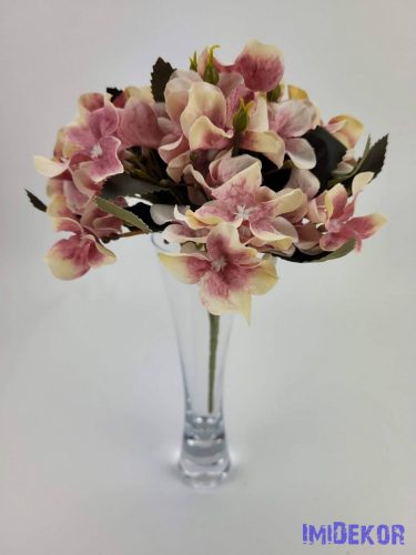 Hortenzia 5 ágú selyemvirág csokor 25 cm - Krém-Rózsaszín