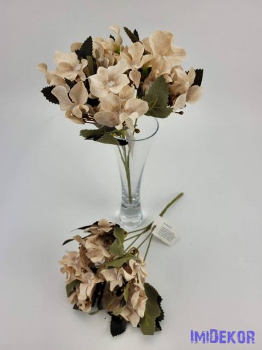 Hortenzia 5 ágú selyemvirág csokor 25 cm - Bézs