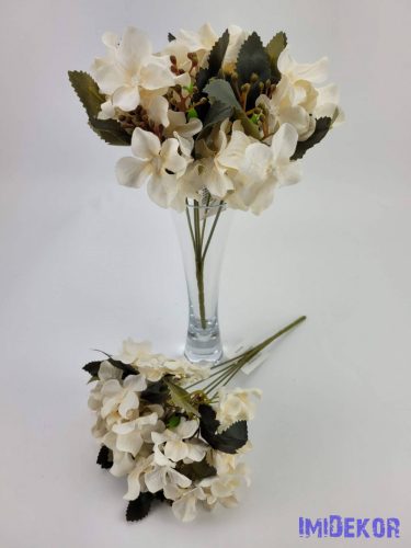 Hortenzia 5 ágú selyemvirág csokor 25 cm - Törtfehér
