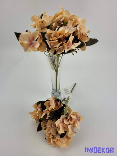 Hortenzia 5 ágú selyemvirág csokor 25 cm - Halvány Barack